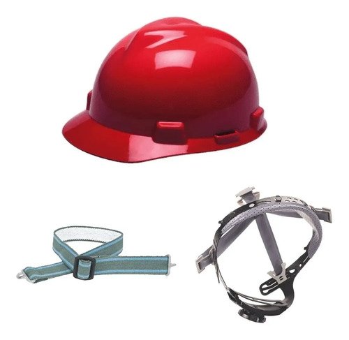 Casco Msa Rojo Con Suspensión Fas Trac Iii Y Barbuquejo Rojo - Imagen 2