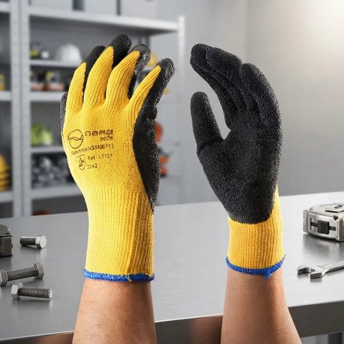 Guantes Crinkle Látex Puño En Algodón Narasafe Amarillo - Imagen 2